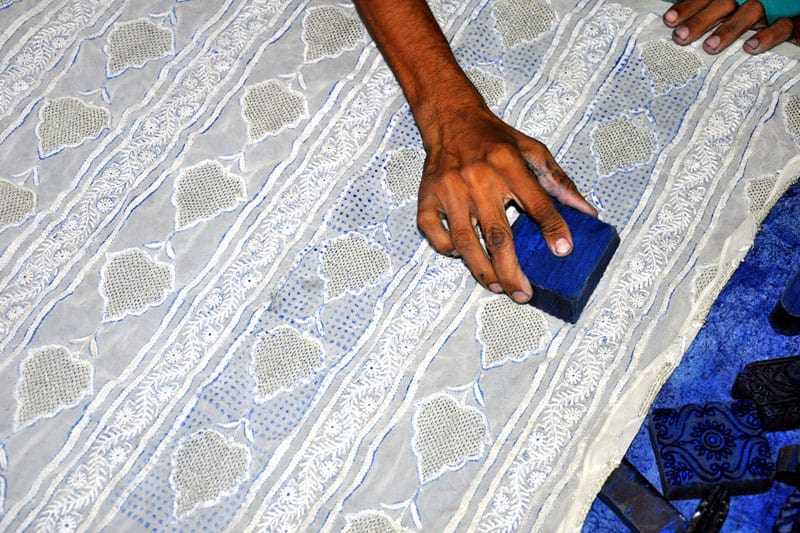 block printing for chikankari