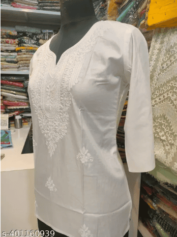 Lucknowi Embroidered Rayon Solid Short Kurti